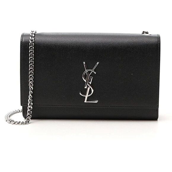 Saint Laurent YSL Medium Kate Grained Crossbody Leather Bag Black Silver chain - Picture 2 of 9